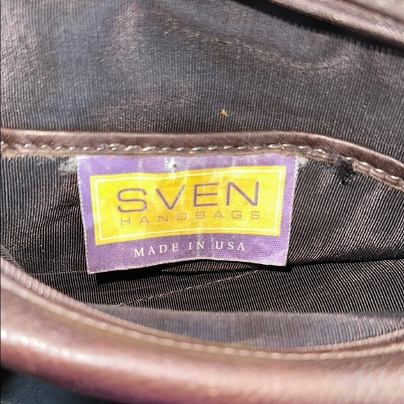 Vintage Sven Handbag Brown Leather Crossbody Bag with Leopard Print Flap USA - Picture 3 of 9